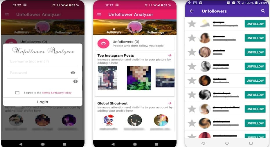 Unfollowers and Ghost Followers apps from google play store