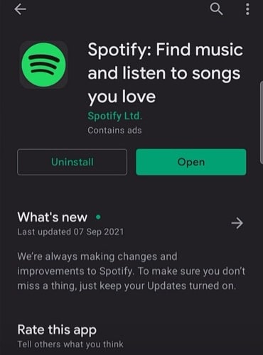 Update button appears next to Spotify