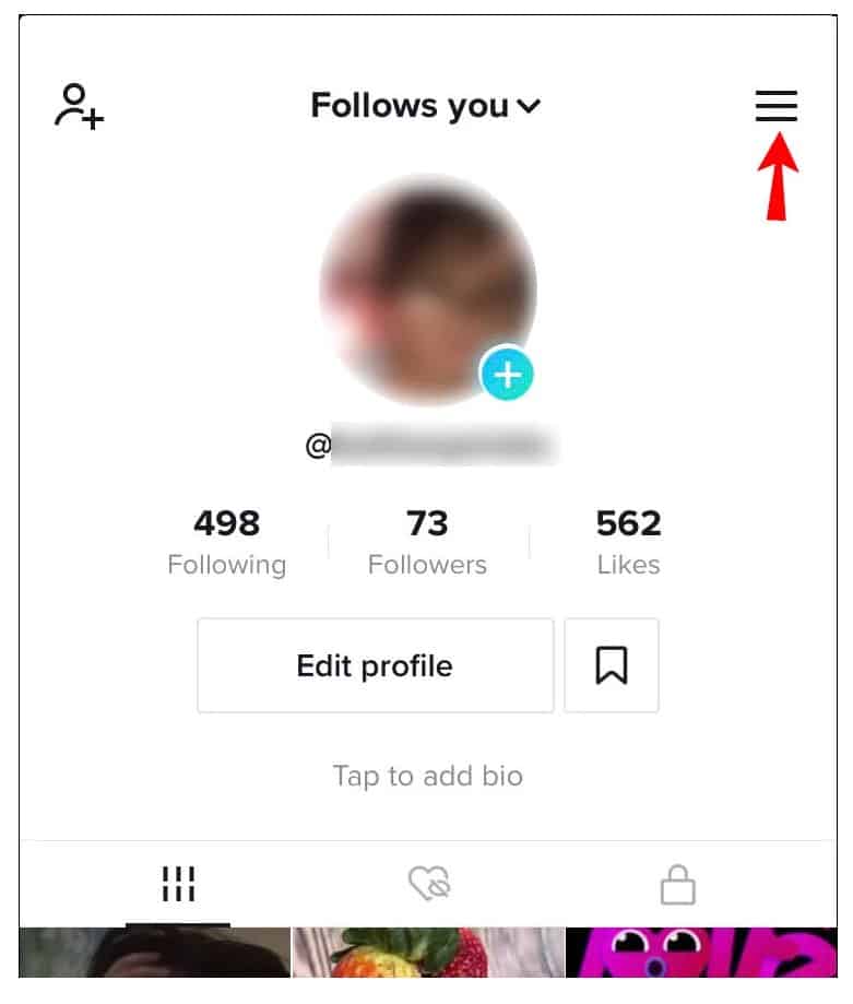 Three lines in the upper right corner of your profile page