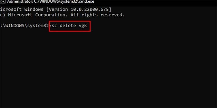 Type sc delete vgk command