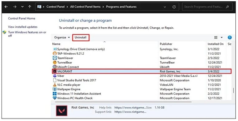 View by category and select uninstall a program