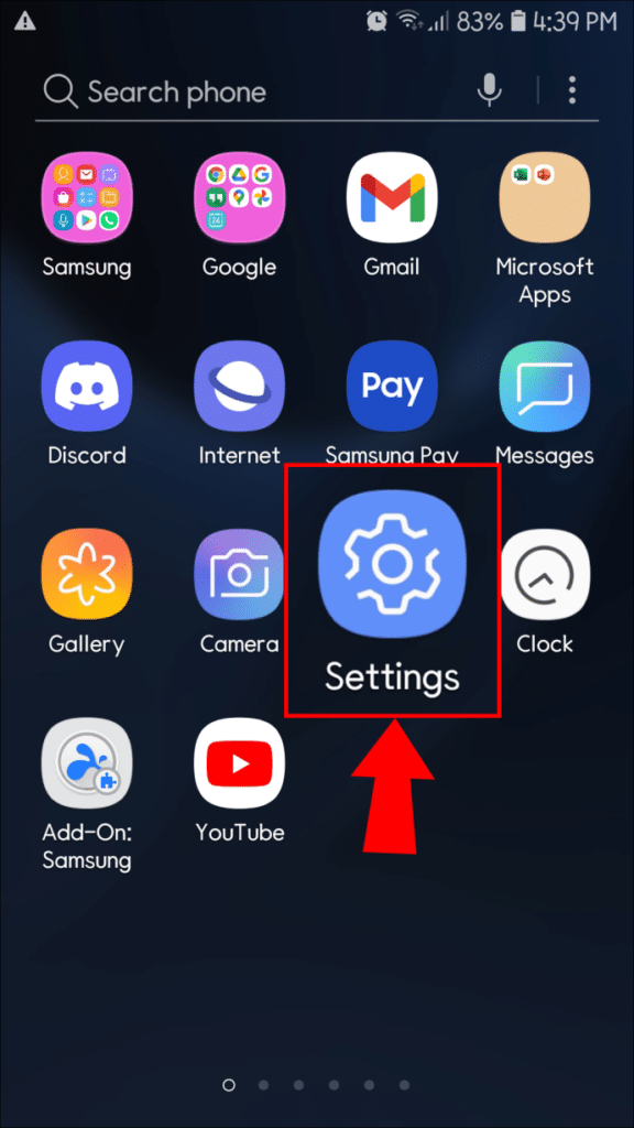 Settings menu