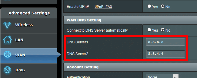 Change the DNS settings on your device