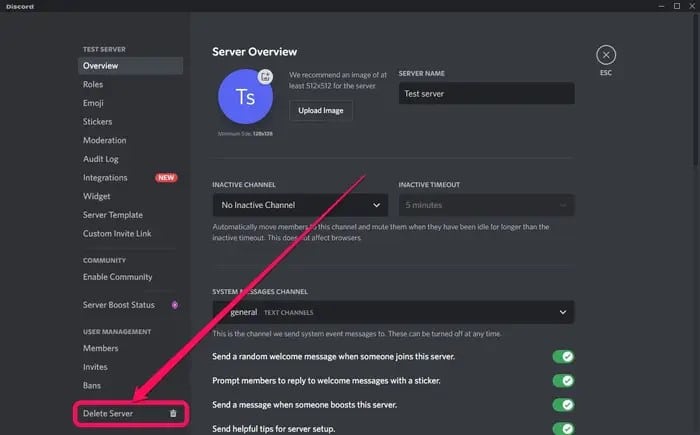 Discord server interface