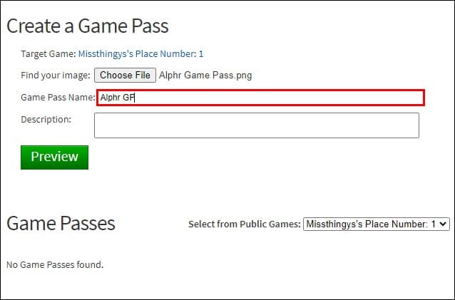 Game pass Name