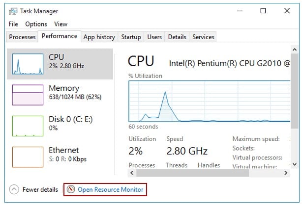 Open Resource Monitor option before clicking