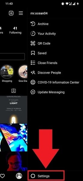 Start by opening the Settings in Instagram