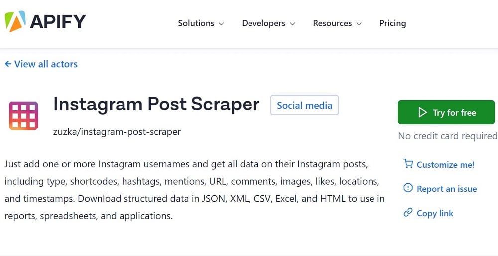 Apify Instagram Post Scraper