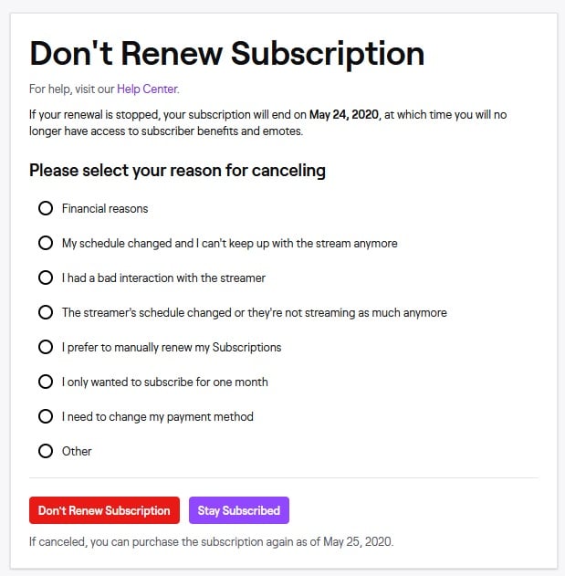 Don’t Renew Subscription
