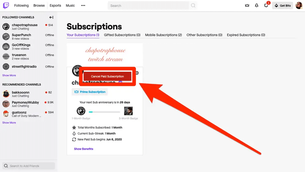 click the cog symbol of that subscription