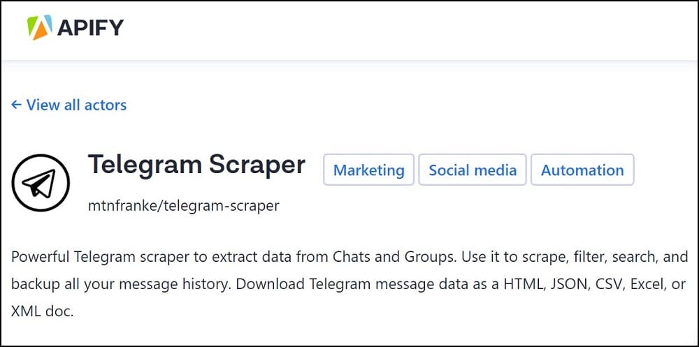 Apify Telegram Scraper overview
