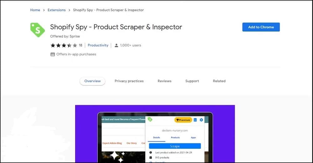 Scraper Shopify Scraper on Crome overview