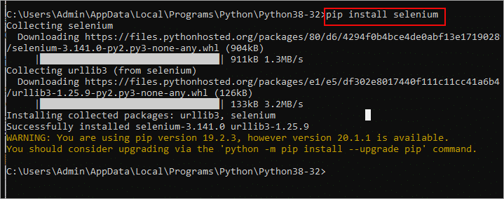 pip install selenium