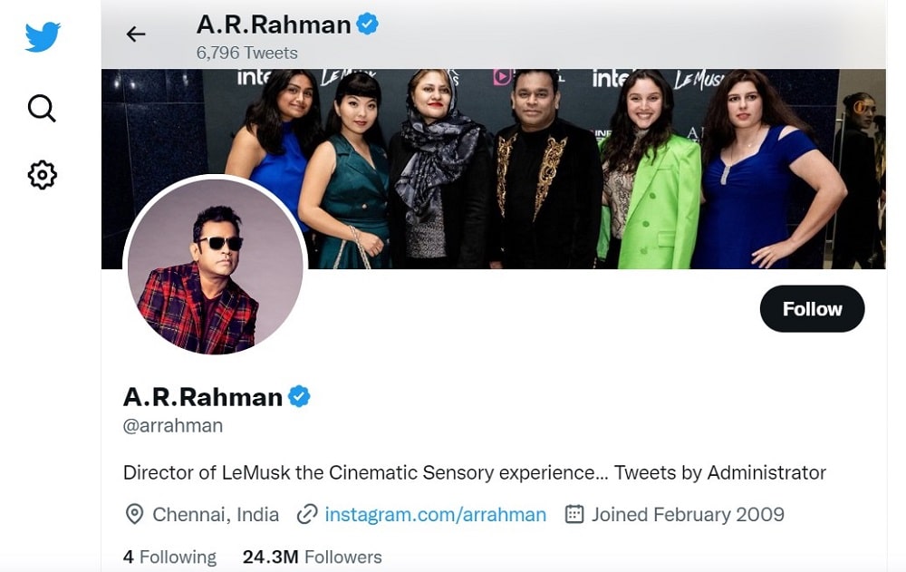 A.R.Rahman Twitter Account Overview