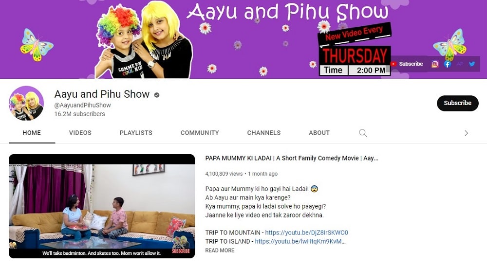Aayu and Pihu Show Youtuber in India