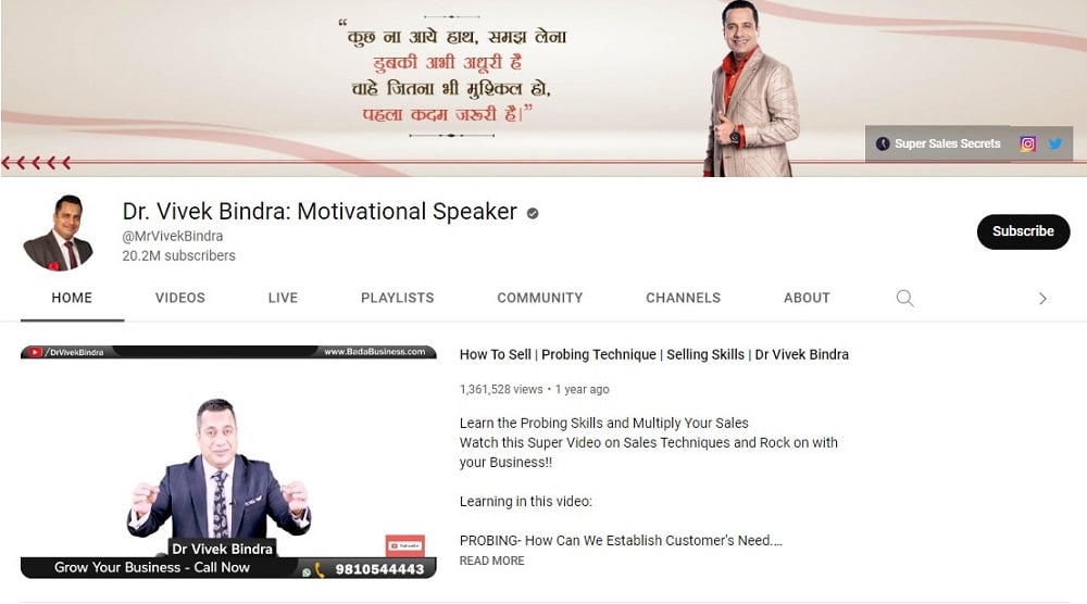 Dr. Vivek Bindra Youtuber in India