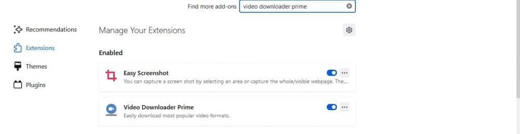 Extension page on Video Downloader Prime