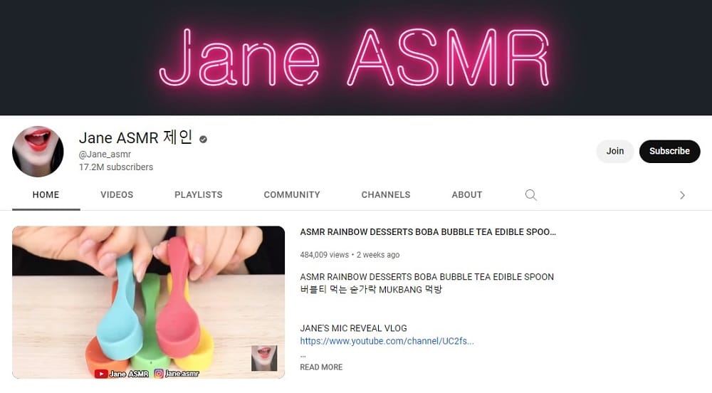 Jane ASMR korean YouTubers