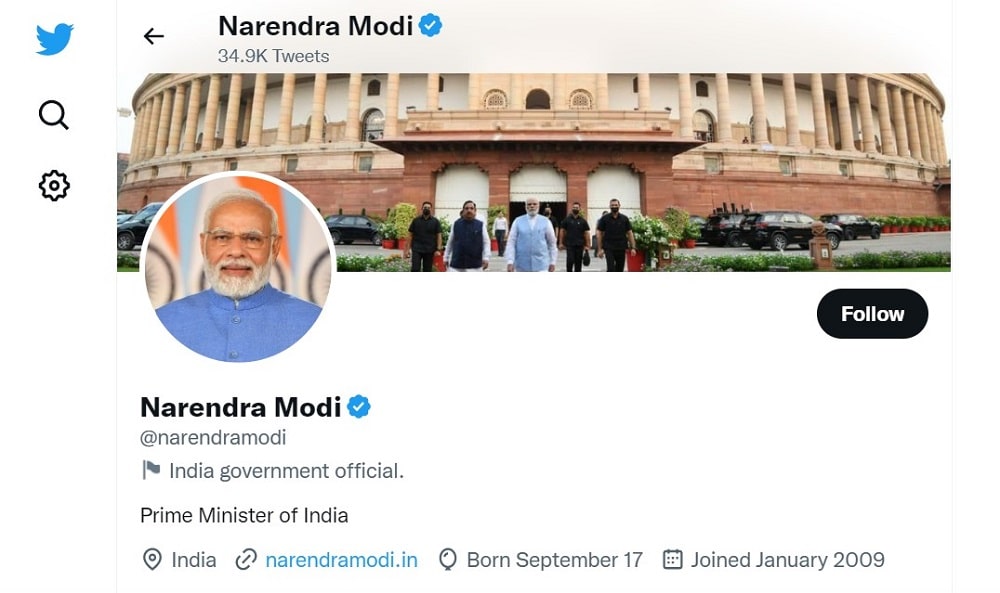 Narendra Modi Twitter Account Overview