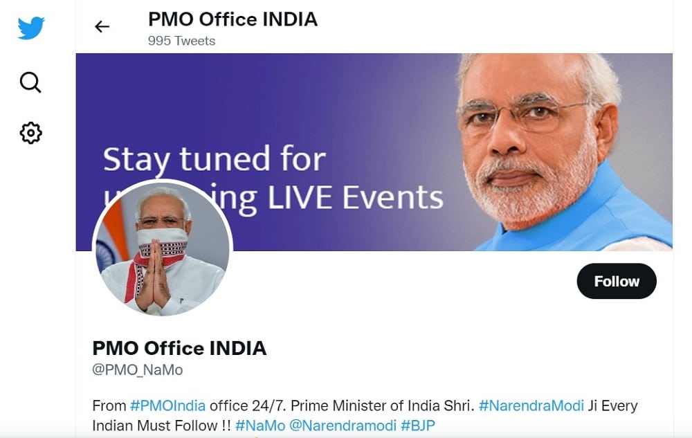 PMO India Twitter Account Overview