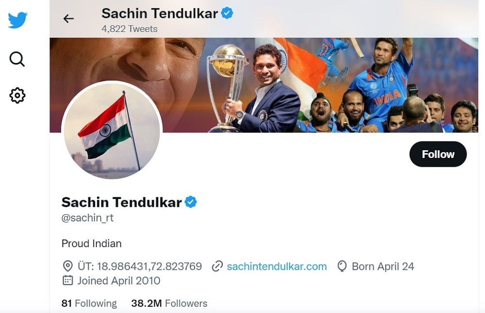 Sachin Tendulkar Twitter Account Overview