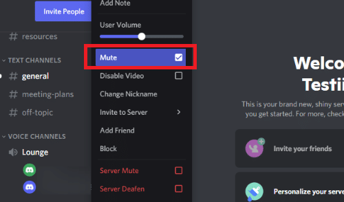 select Mute by checking the checkbox