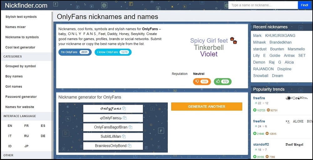 Nickfinder OnlyFans Name Generator