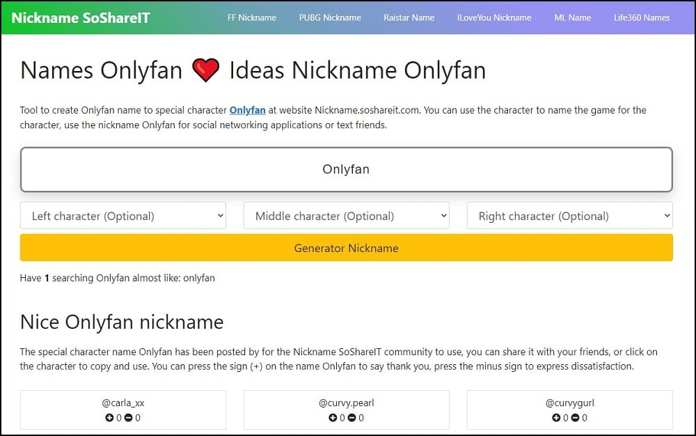 Nickname OnlyFans Name Generator