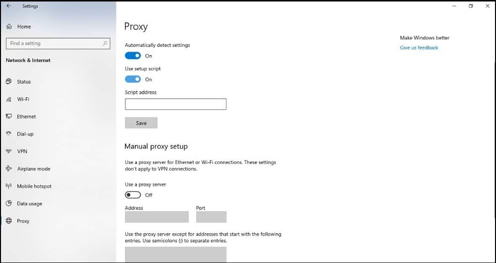 Proxy set up the proxy manually