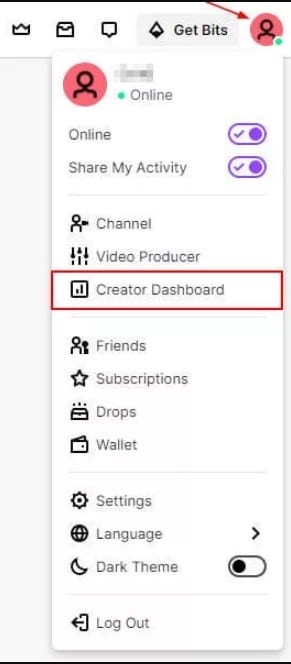 Creator Dashboard option