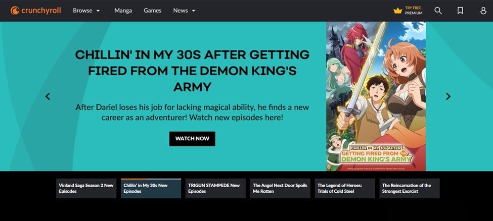 Crunchyroll Homepage