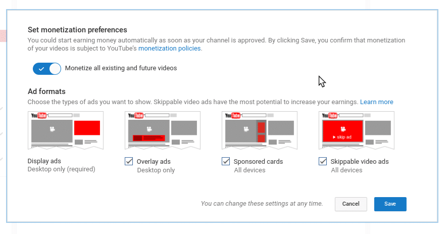 How to select your Monetization options