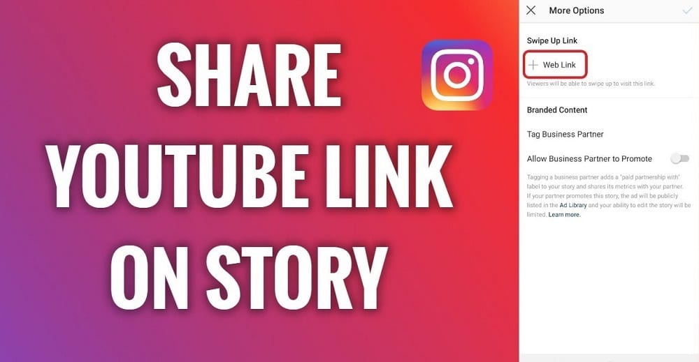 Share a Youtube Video on the Instagram Story without 10K Followers
