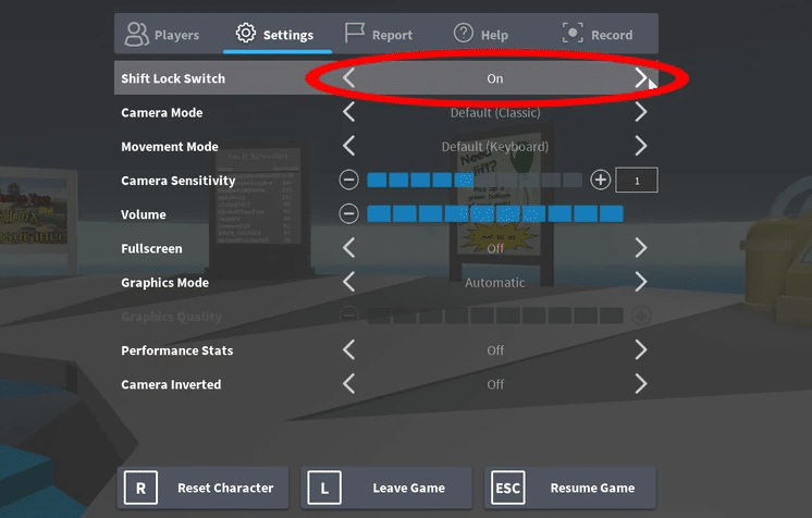 switch from off to on to enable Shift-Lock