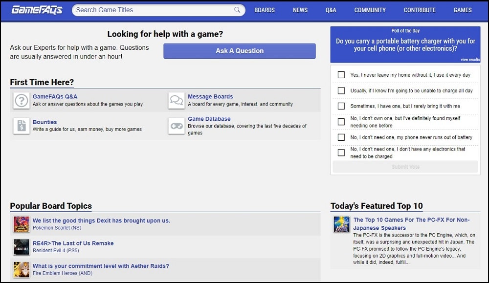 GameFAQs Homepage