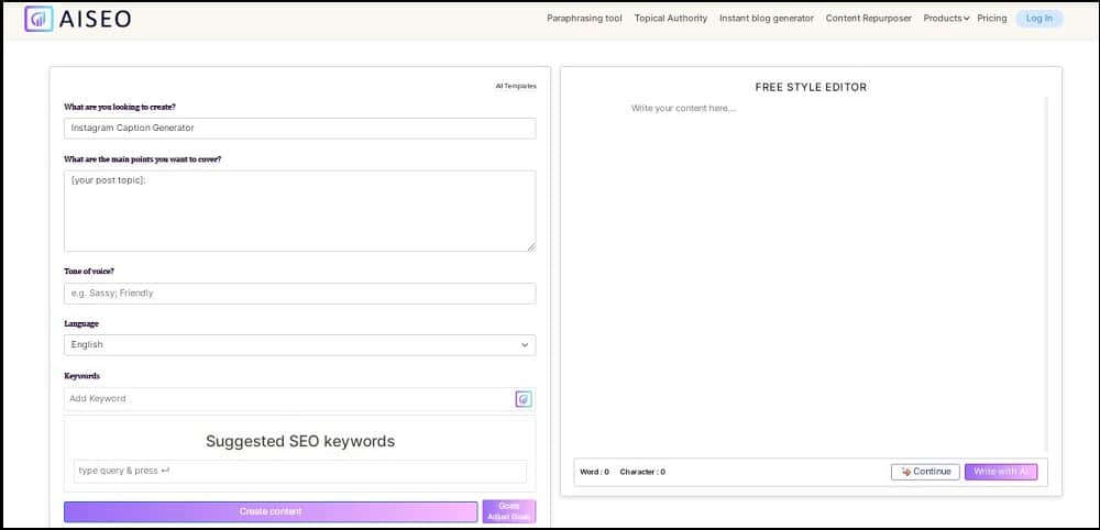 AISEO Instagram Caption Generator