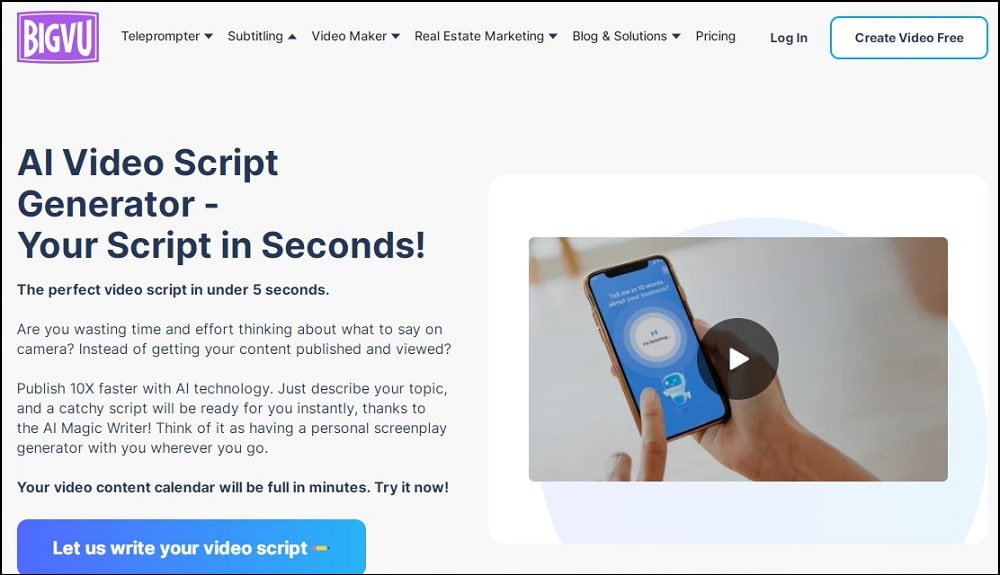 BigVu AI Video Script Generator