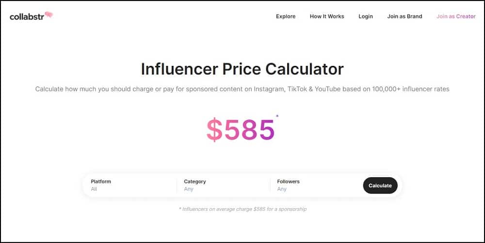 Collabstr Instagram Influencer Price Calculator