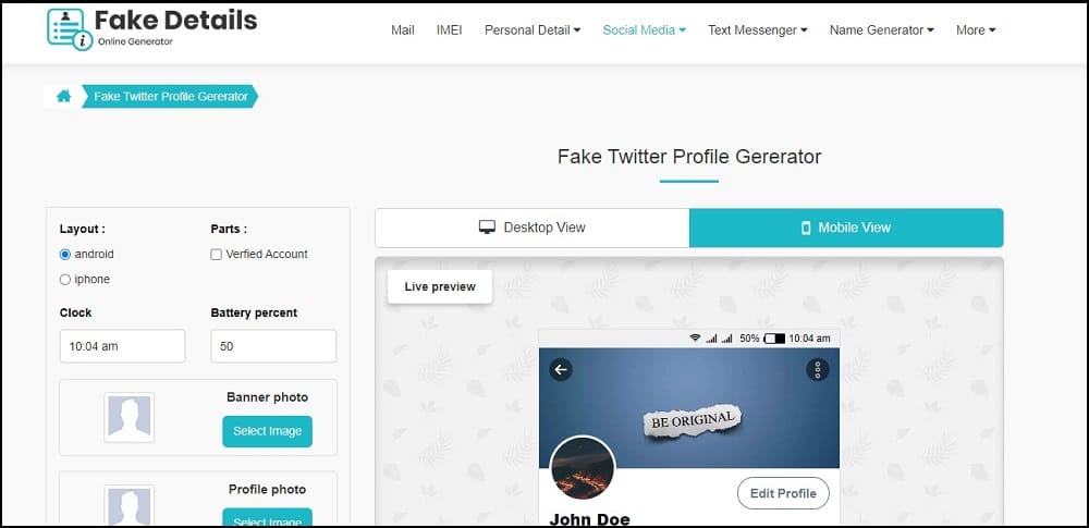 Fake Details Twitter Profile Generator