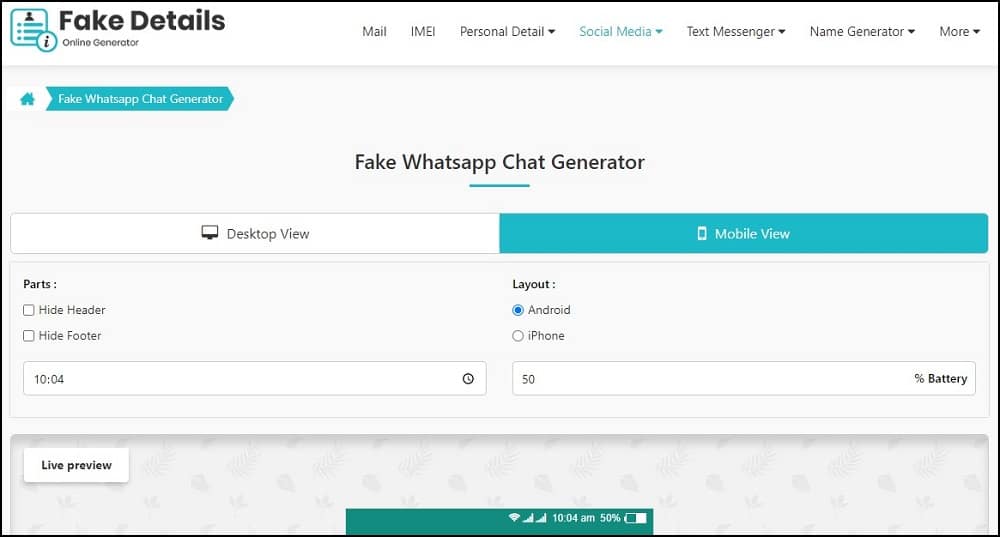 Fake Details WhatsApp Chat Generator