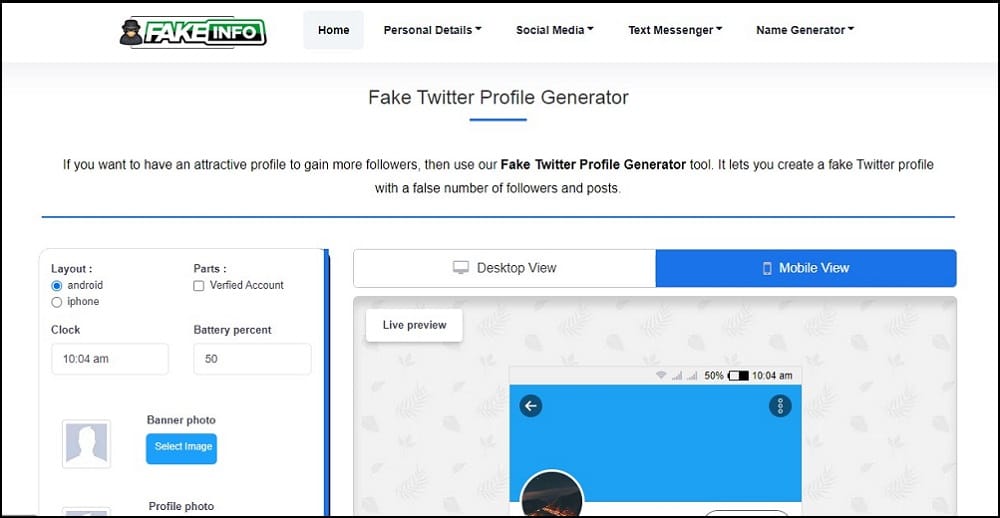 Fake Info Twitter Profile Generator