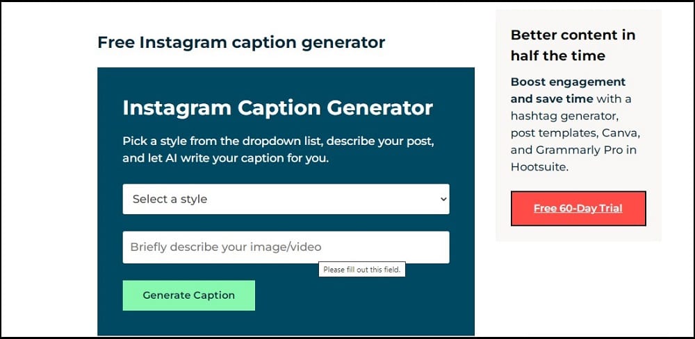 Hootsuite Instagram Caption Generator