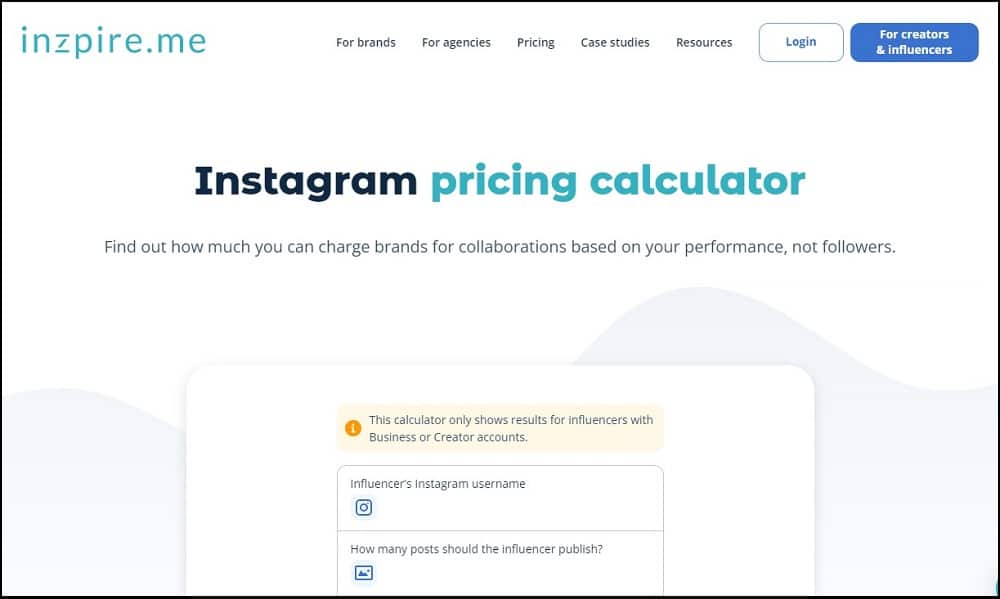 Inzpire Instagram Pricing Calculator