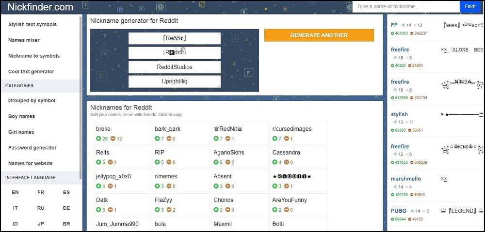 Nickfinder Reddit Username Generator