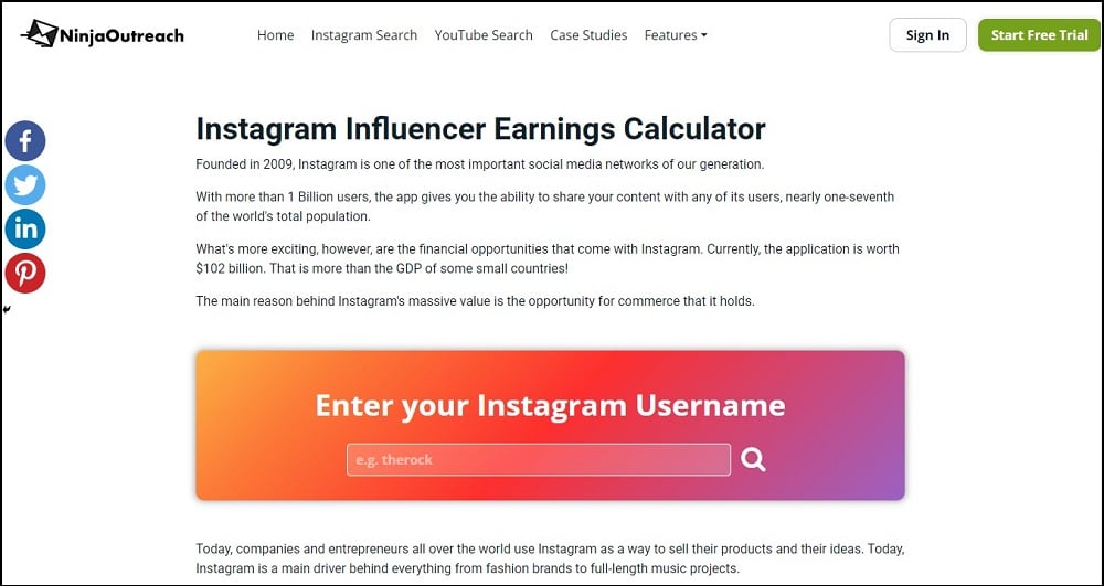 Ninja Outreach Instagram Money Calculator
