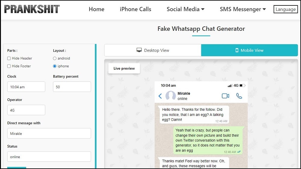 Prankshit Fake WhatsApp Chat Generator