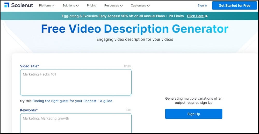 Scalenut YouTube Video Description Generator