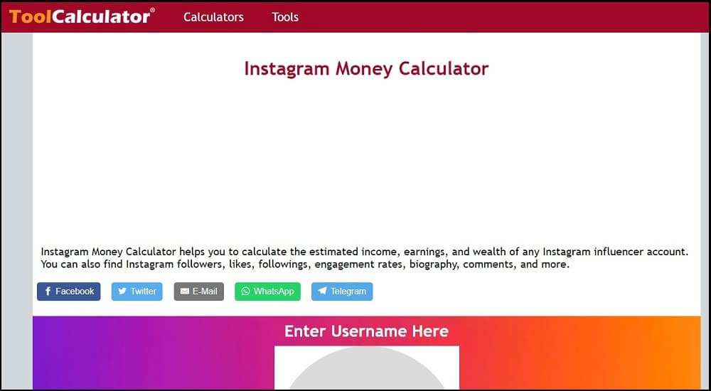 Tool Calculator Instagram Money Calculator