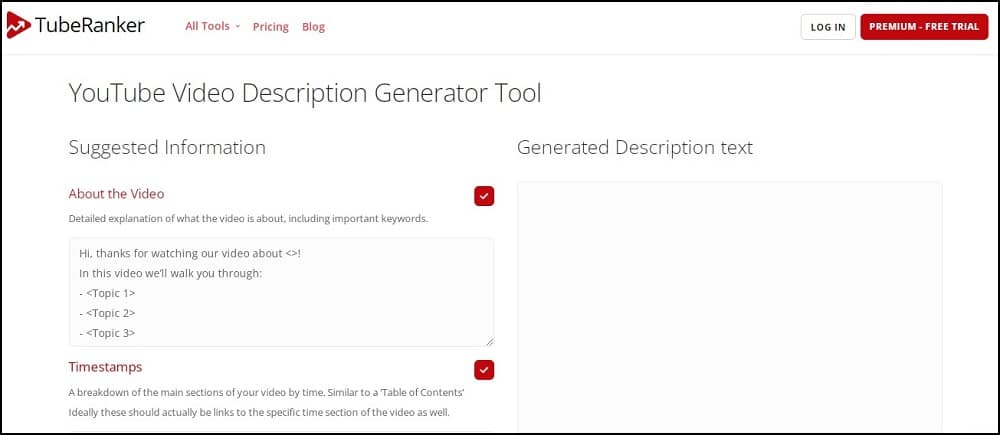 TubeRanker YouTube Description Generator