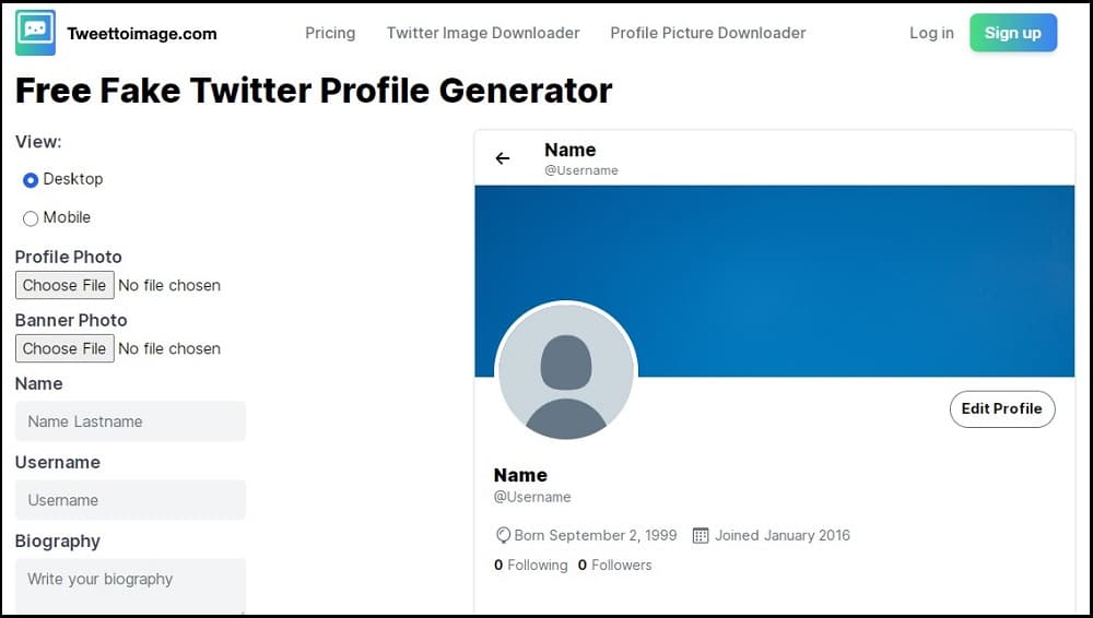 Tweet to Image Fake Twitter profile Generator